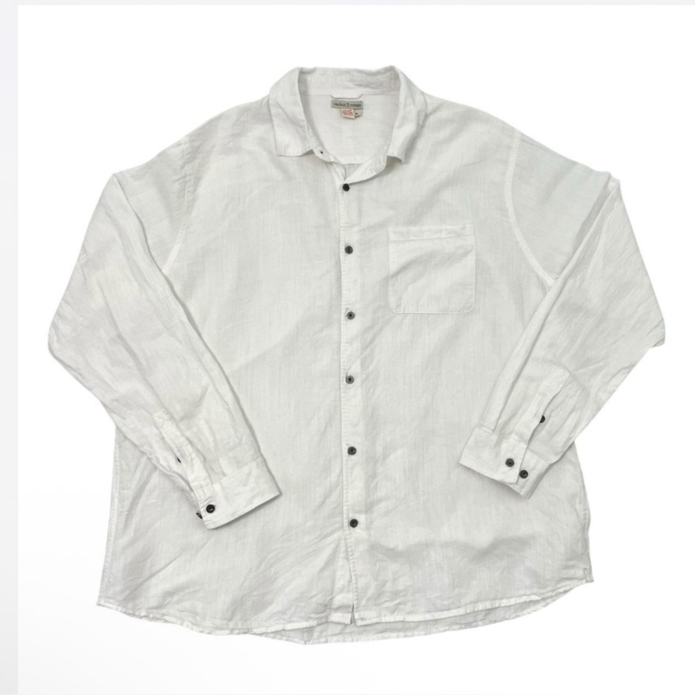 Carbon2cobalt White Linen Blend Button-Up Long Sl… - image 1